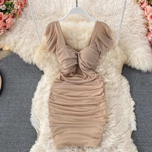 Sexy Party Dress Solid Women Short-sleeved Mini Bodycon Dress